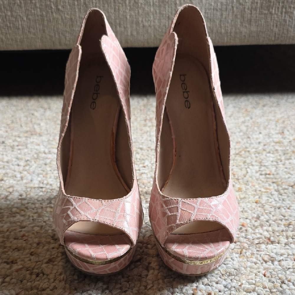 Bebe Blush Textured Peep-Toe Heels